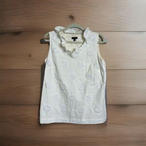 Talbots Womens White Embroidered Tank Sleeveless Blouse XS Side Zip 100% Cotton